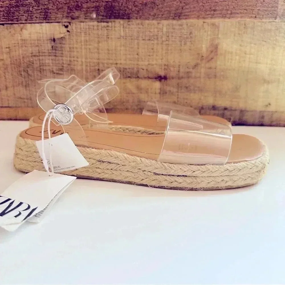 NWT Zara Vinyl Espadrille Sandals
